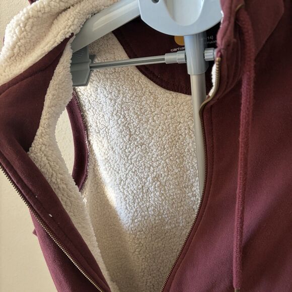 Carhartt Women’s Sherpa Fleece Lined Hooded Vest Size LG (12/14) Maroon Winter - Picture 3 of 8